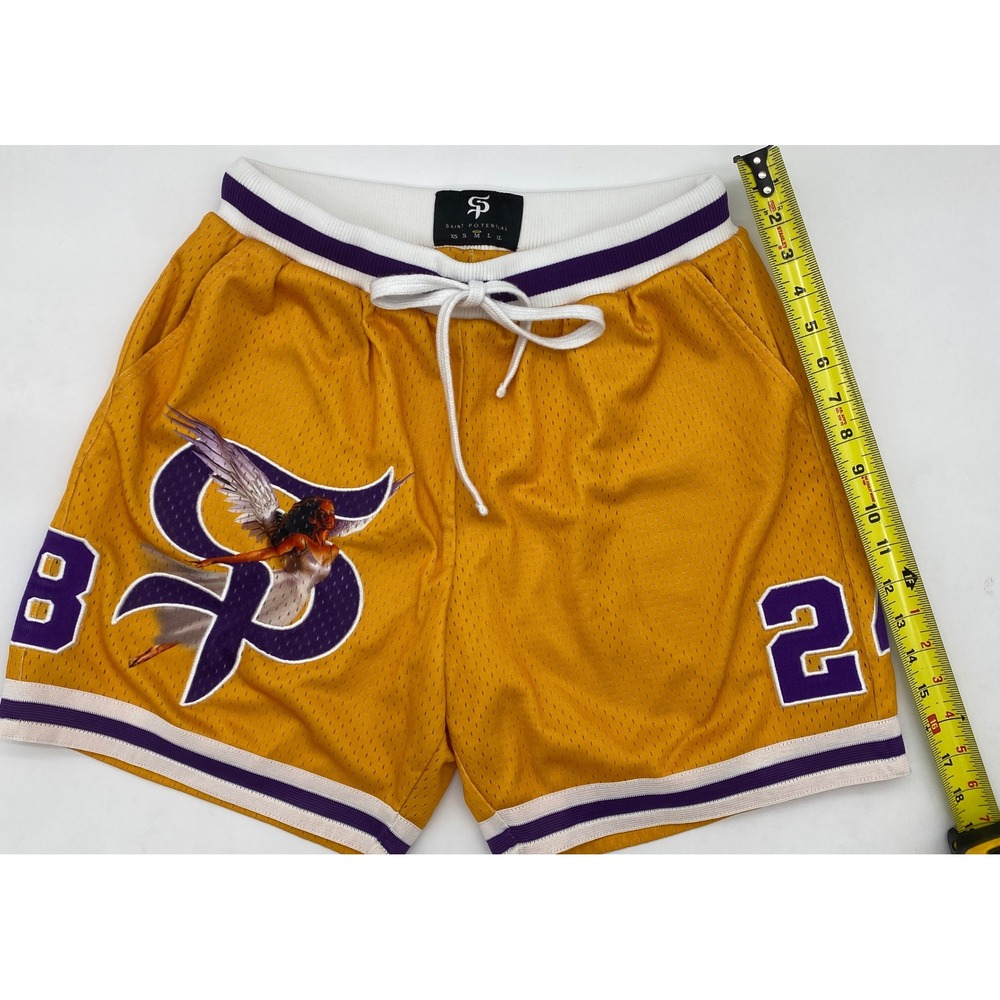 Saint Potential Yellow Purple Angel Mesh Basketball Shorts Men Medium Streetwear